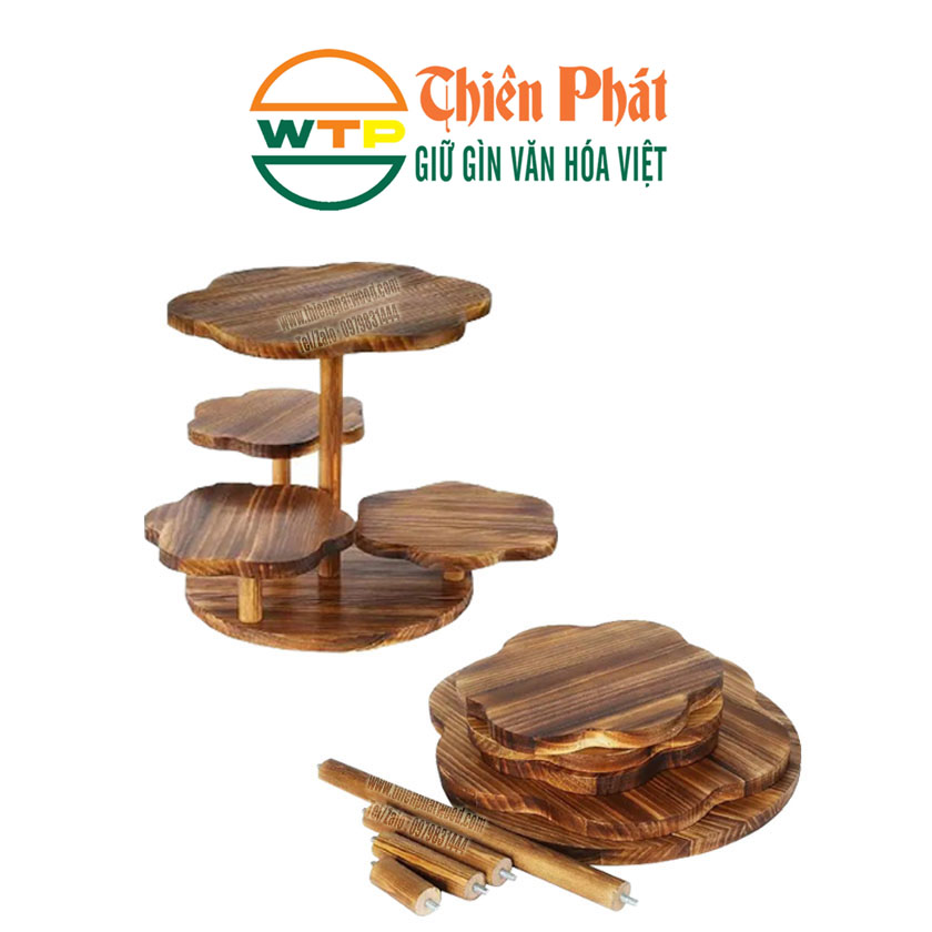 kệ gỗ bậc thang 5 tầng hình cánh hoa trang trí